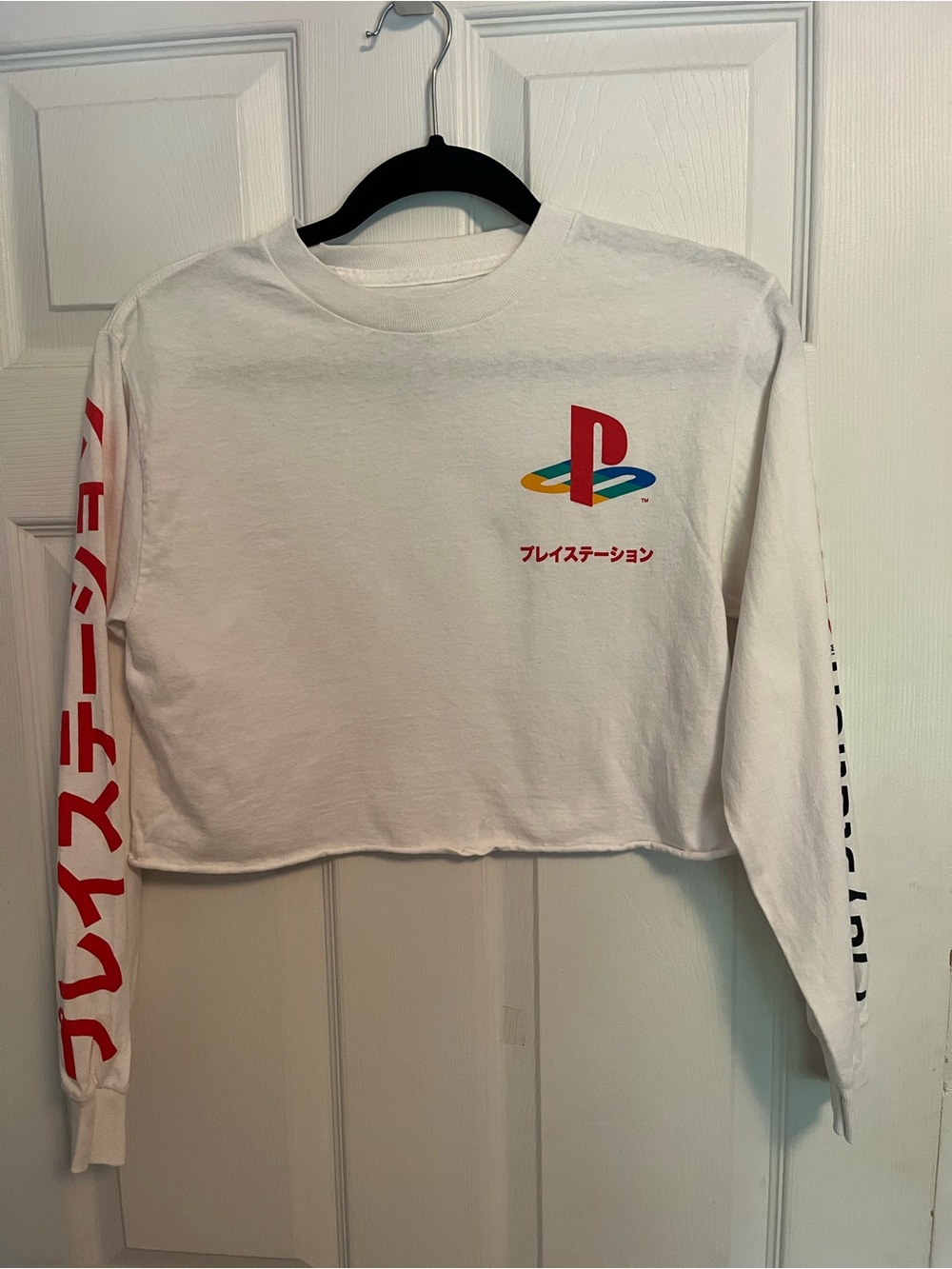Sony White Long-Sleeve PlayStation Logo Crop Top
